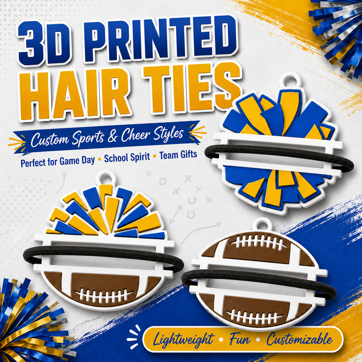 3D Printed Sports & Cheer Hair Tie Holder Bundle – 3 Designs for the Price of 1