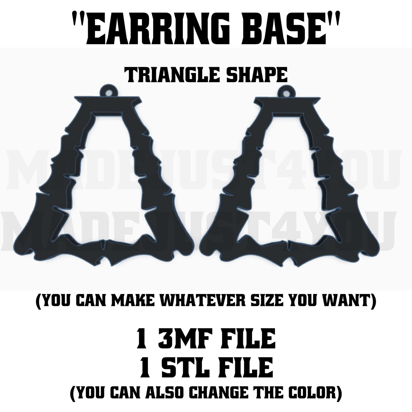 3D Printed Geometric Earring Base STL File Bundle | Rectangle, Circle & Triangle Earring Templates