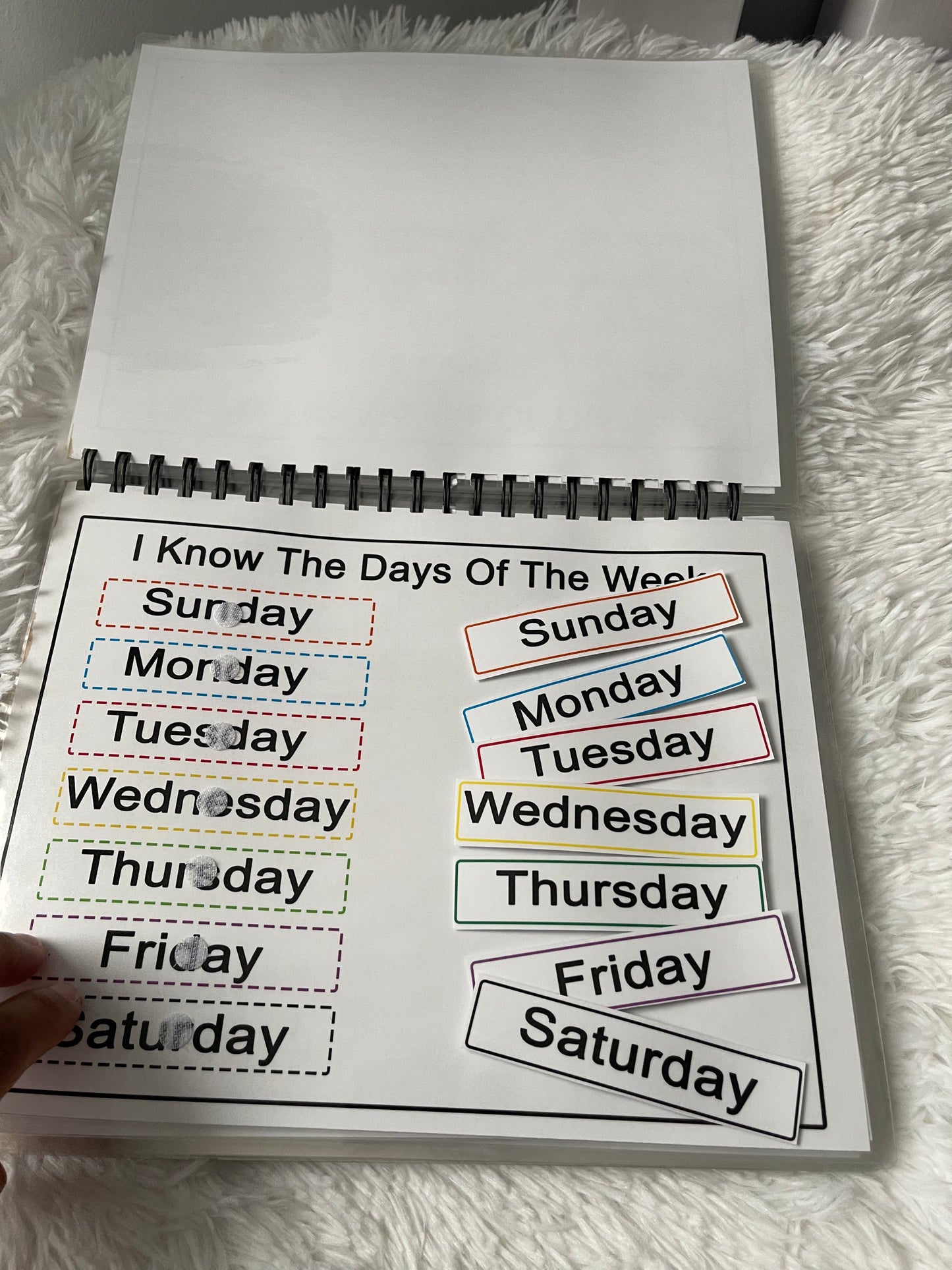 A unique interactive learning book for toddlers through middle school. Custom with your child’s name, laminated pages & fun Velcro pieces.