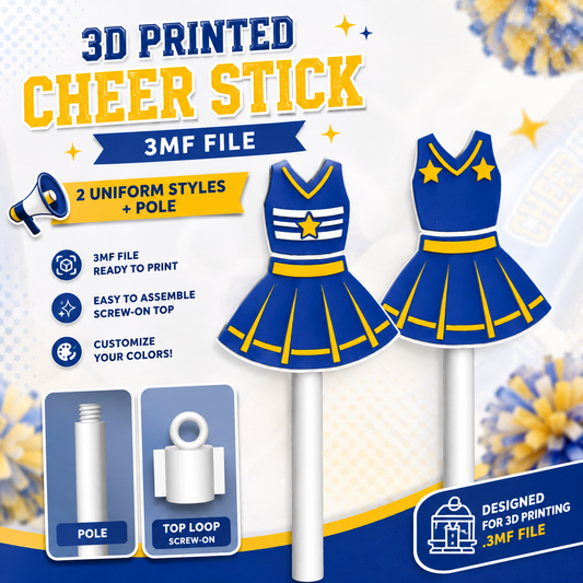 3D Printed Cheerleading Uniform Cheer Stick 3MF File – 2 Styles + Pole