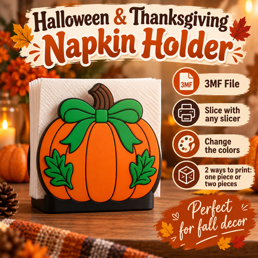 Pumpkin Napkin Holder 3MF File | Halloween & Thanksgiving Fall 3D Print