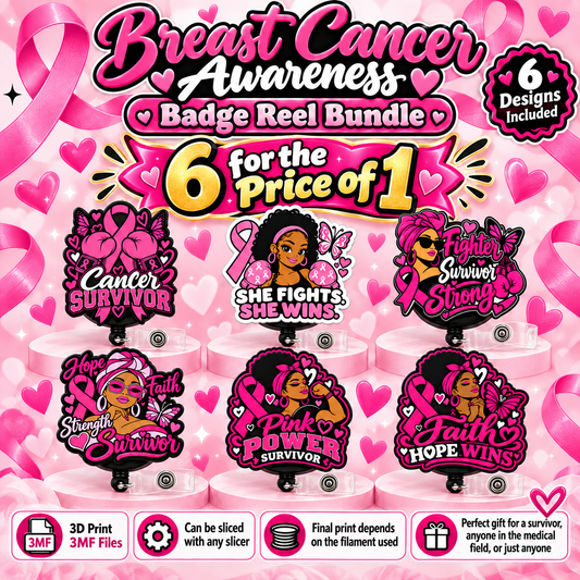 Breast Cancer Awareness Badge Reel 3MF Bundle | 6 Designs for the Price of 1