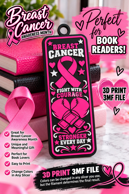 Breast Cancer Awareness Bookmark 3MF File | 3D Printable Pink Ribbon Bookmark