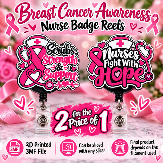 Breast Cancer Nurse Badge Reel 3MF Bundle | 2 Designs for the Price of 1