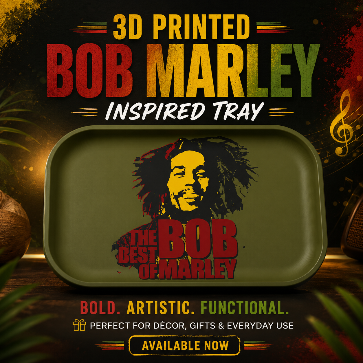 3D Printed Bob Marley Inspired Tray – Digital 3MF File Only