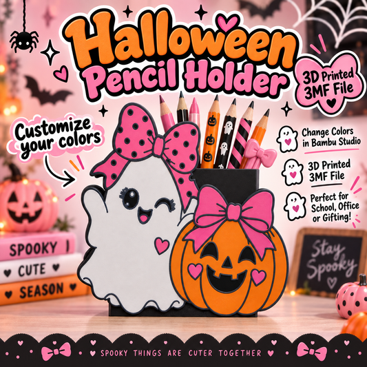 Halloween Pencil Holder 3MF File | Ghost & Pumpkin 3D Print