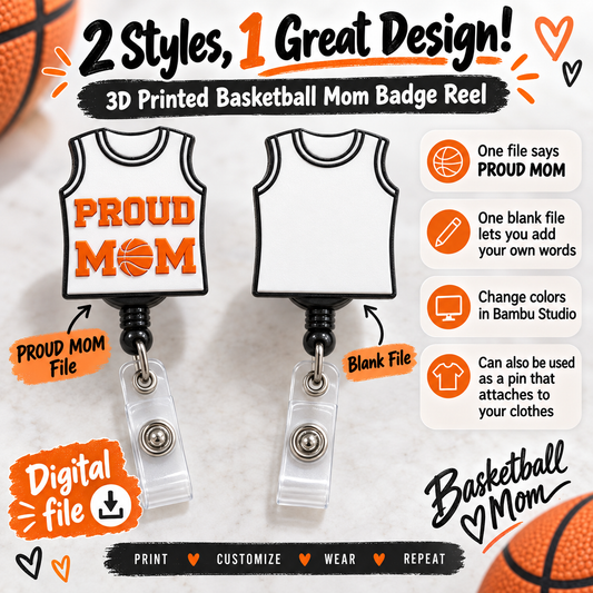 Basketball Mom Badge Reel 3MF File Bundle | Proud Mom 3D Print Digital Download