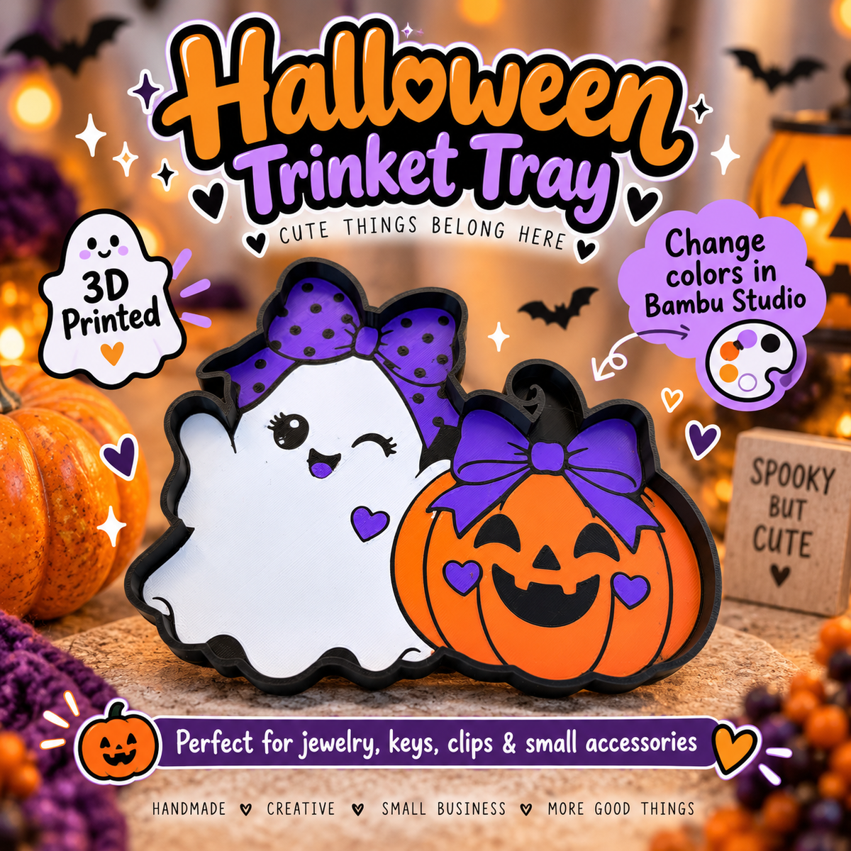 Halloween Trinket Tray 3MF File | Ghost & Pumpkin 3D Print