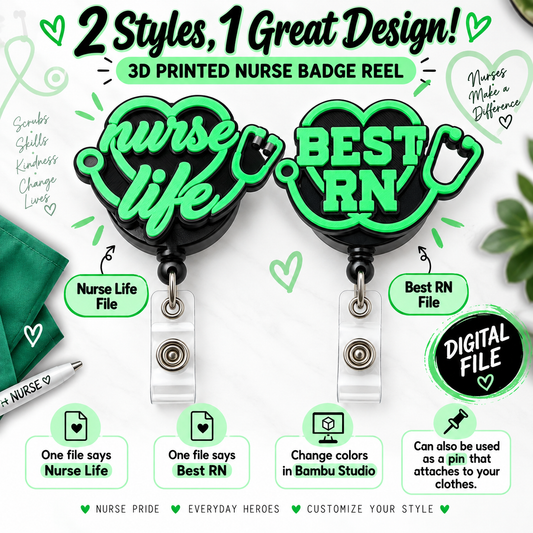 Nurse Badge Reel 3MF File Bundle | Nurse Life Best RN 3D Print Digital Download