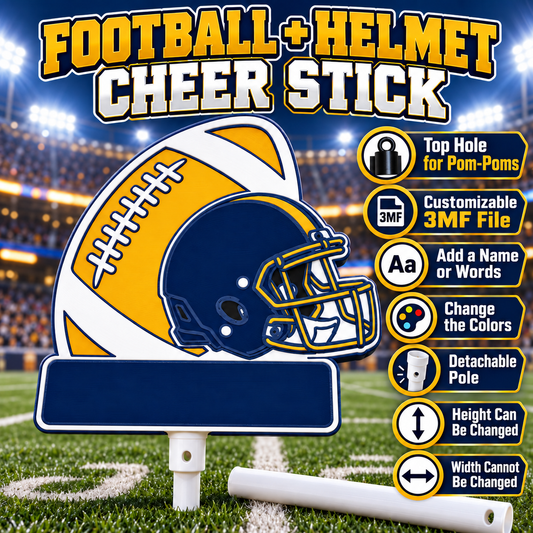 Customizable Football & Helmet Cheer Stick 3MF File with Detachable Pole