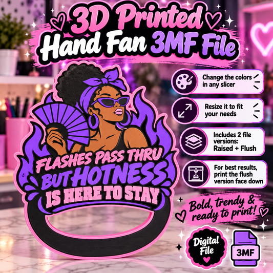 Hot Flash Hand Fan 3MF File – Raised & Flush 3D Print Digital Download