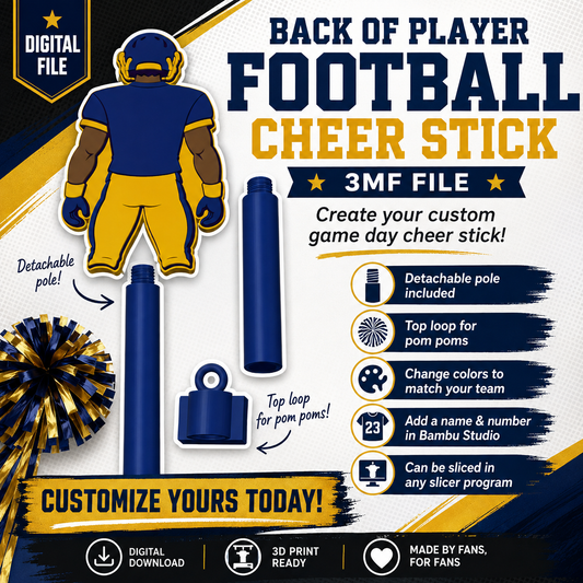 Football Player Cheer Stick 3MF File | Customizable Game Day Pom Pom Cheer Stick Digital Download