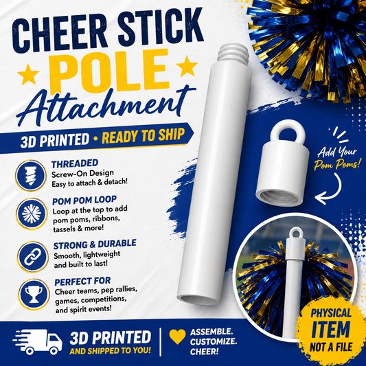 3D Printed Cheer Stick Pole Attachment | Screw-On Pom Pom Loop Pole | Custom Cheer Accessory| POLE ONLY