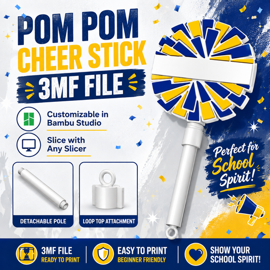 Cheer Pom Pom Stick 3MF File | Custom 3D Printed Cheer Spirit Stick