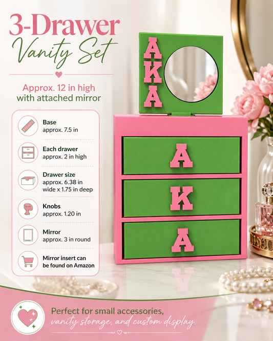 AKA-Inspired 3-Drawer Vanity Set 3MF File | 3D Printable Organizer with Mirror