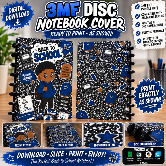 Back to School 3D Printed Discbound Notebook Cover – Digital 3MF File | Student Notebook 3D Print