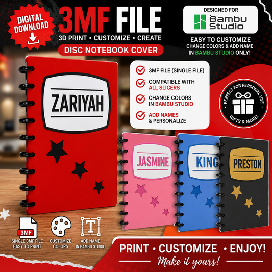 Customizable 3D Printed Composition Style With Stars Notebook 3MF File