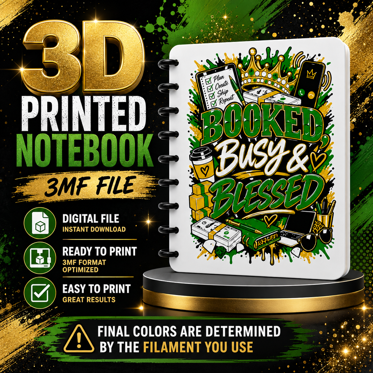 3D Printed “Booked, Busy &amp; Blessed” Discbound Notebook 3MF File
