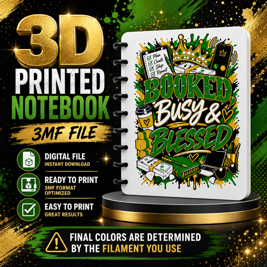 3D Printed “Booked, Busy &amp; Blessed” Discbound Notebook 3MF File