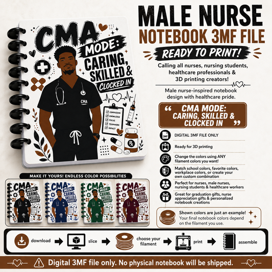 Male or Female CMA Notebook 3MF File – 3D Printed Discbound Notebook Cover | Medical Assistant Digital Download