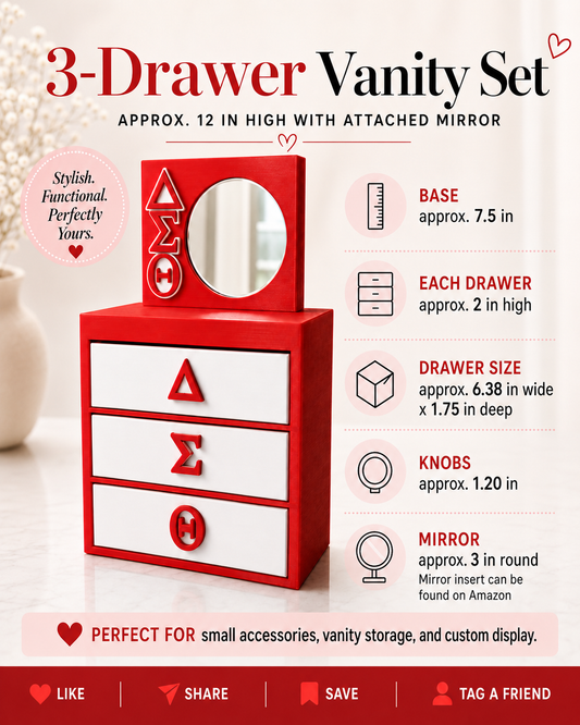 Delta-Inspired 3-Drawer Vanity Set 3MF File | 3D Printable Organizer with Mirror