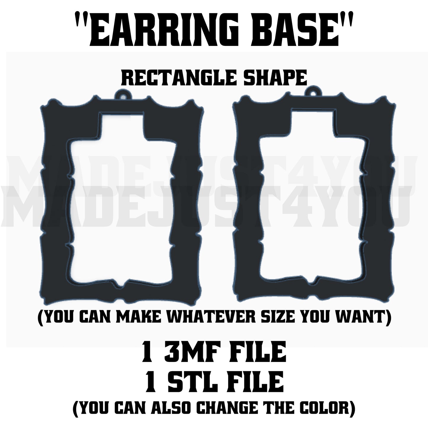 3D Printed Geometric Earring Base STL File Bundle | Rectangle, Circle & Triangle Earring Templates