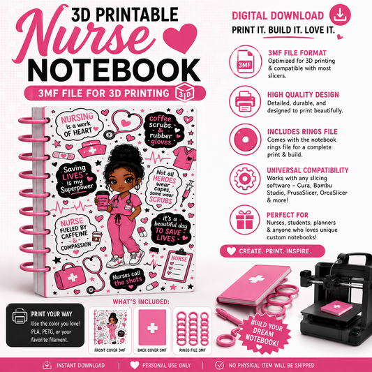 3D Printed Nurse Notebook – Digital 3MF File | Medical Notebook Cover for Nurses, CNAs & Healthcare Professionals