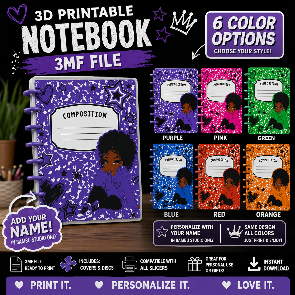 Customizable 3D Printed Composition Style Notebook 3MF File