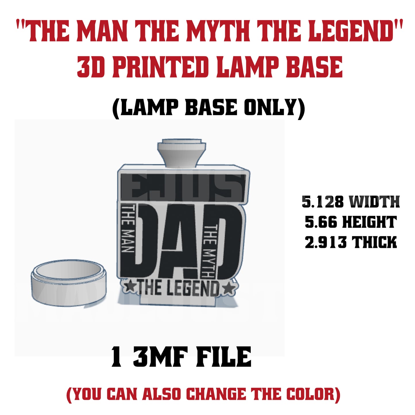 Father's Day 3D Printed Lamp Base 3MF File