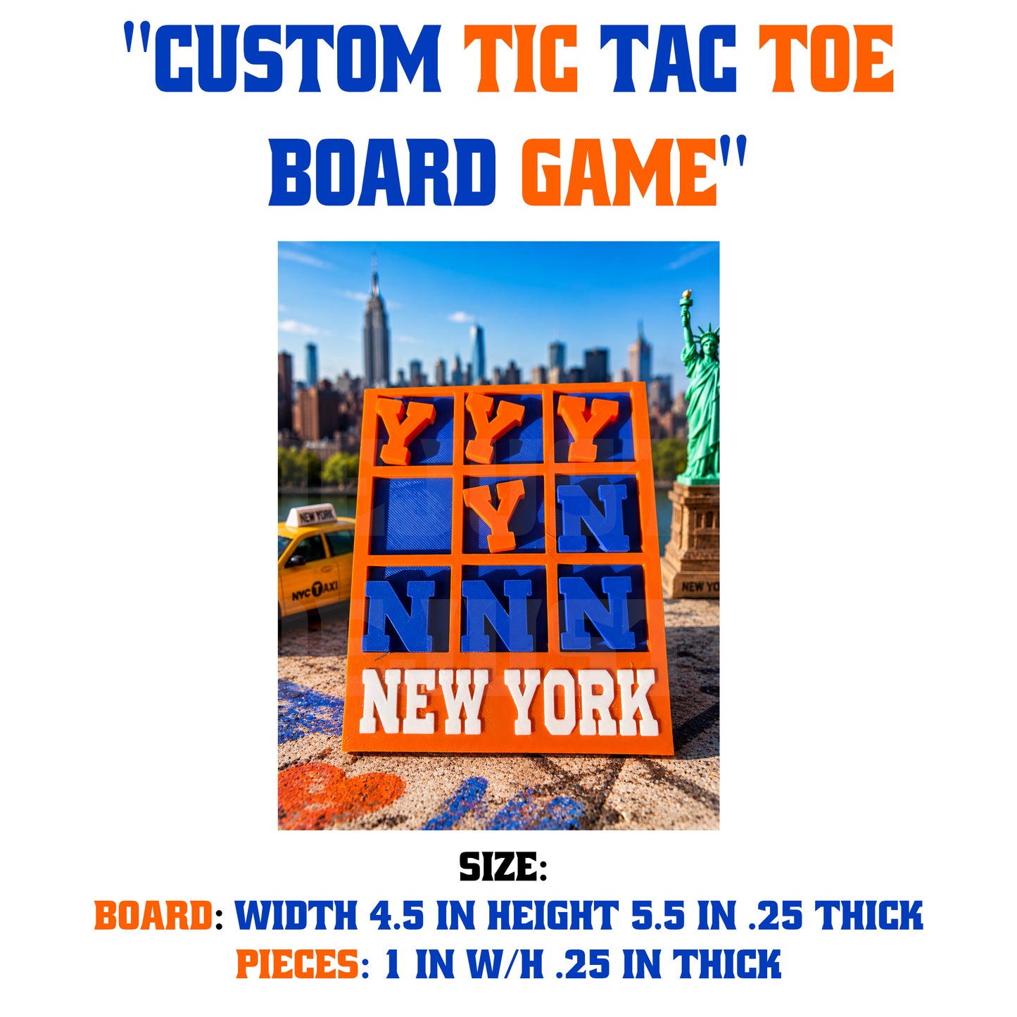 New York Custom Tic Tac Toe Board Game – 3D Printed Travel-Themed Family Game