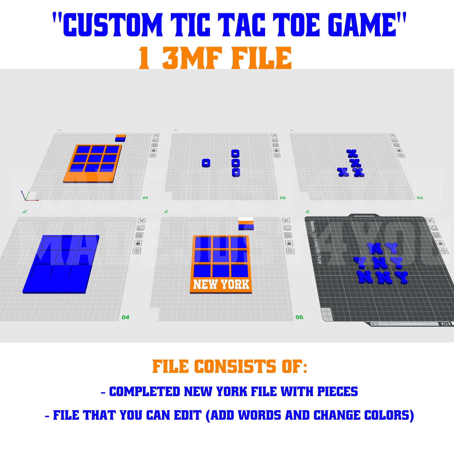 Customizable 3D Printed Tic Tac Toe Game | 3MF File | Compatible with All 3D Printers | Editable in Bambu Studio | Instant Download