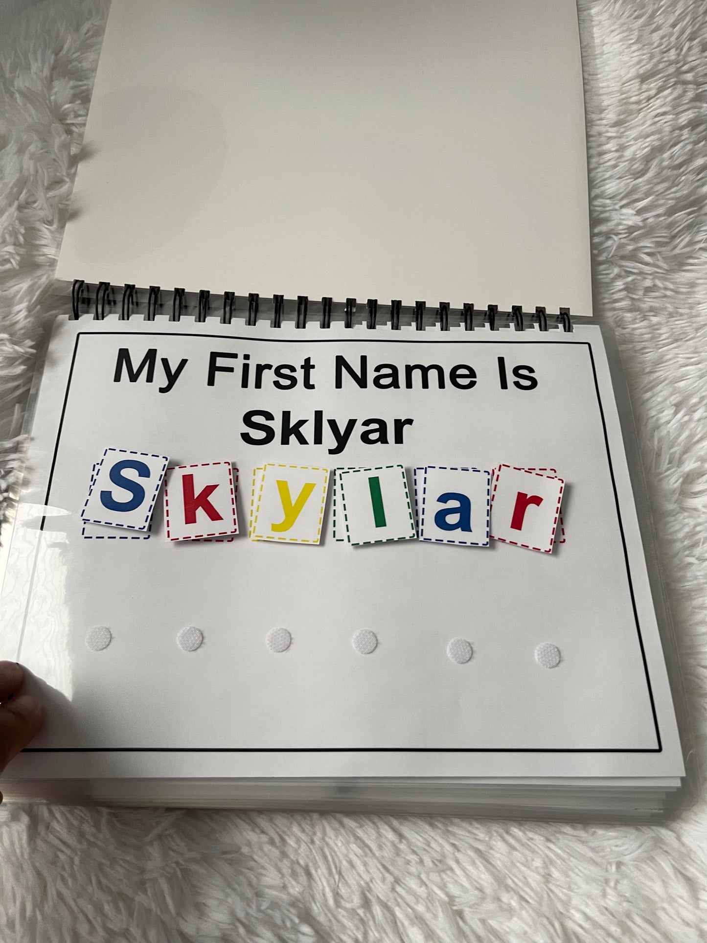 A unique interactive learning book for toddlers through middle school. Custom with your child’s name, laminated pages & fun Velcro pieces.